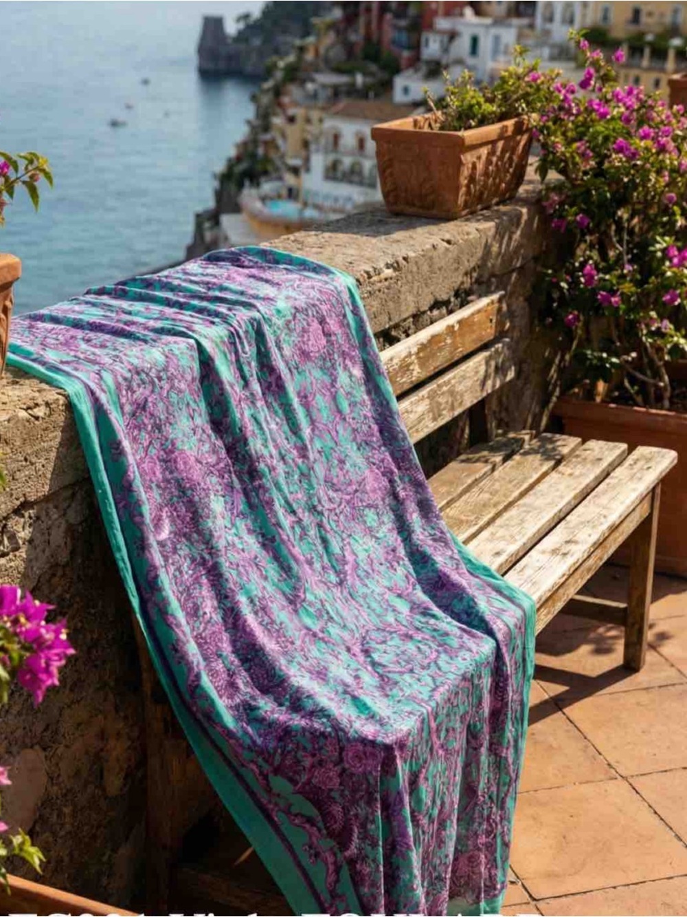 Antica Sartoria 2026 Turquoise & Purple Sarong / Scarf Wrap Cotton NWT - Picture 1 of 1